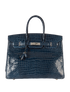 Birkin 35 in Bleu Abysse Crocodile, front view